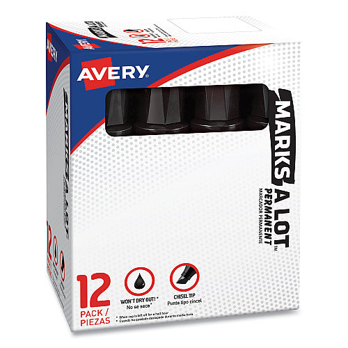 Avery MARKS A LOT Extra-Large Desk-Style Permanent Marker, Extra-Broad Chisel Tip, Black (AVE24148)