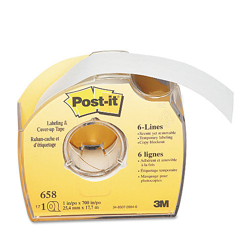 Post-it Labeling and Cover-Up Tape, Non-Refillable, Clear Applicator, 1" x 700" (658)