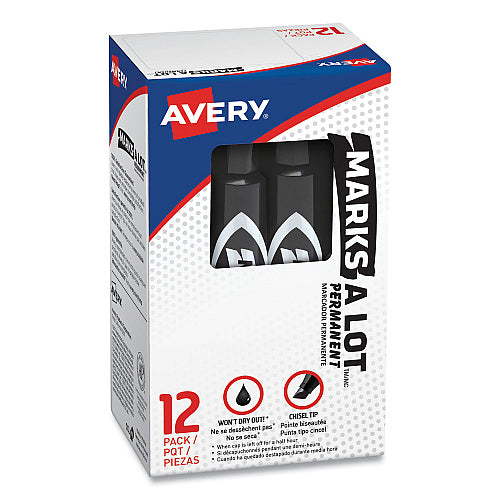 Avery MARKS A LOT Regular Desk-Style Permanent Marker, Broad Chisel Tip, Black, Dozen (7888) (AVE07888)