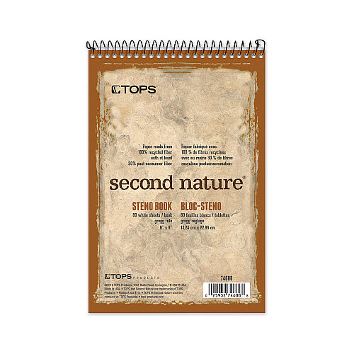 TOPS Second Nature Recycled Notepads, Gregg Rule, Brown Cover, 80 White 6 x 9 Sheets (TOP74688)