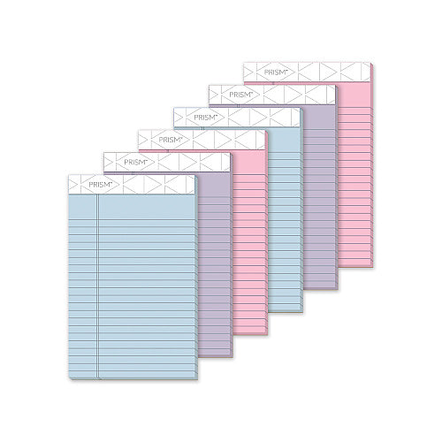 TOPS Prism + Colored Writing Pads, Narrow Rule, 50 Assorted Pastel-Color 5 x 8 Sheets, 6/Pack (TOP63016)