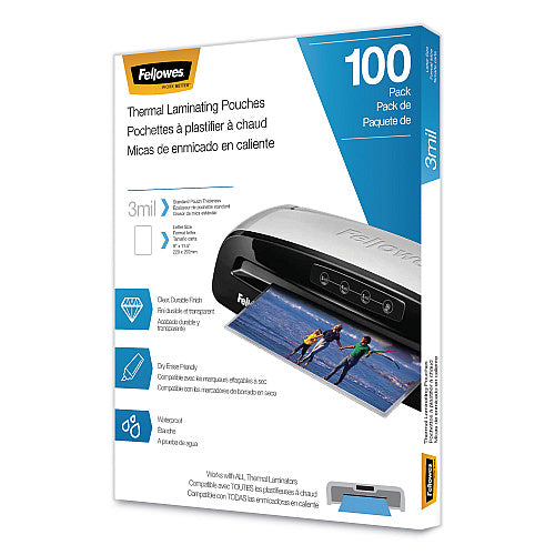 Fellowes Laminating Pouches, 3 mil, 9" x 11.5", Gloss Clear, 100/Pack (FEL5743301)
