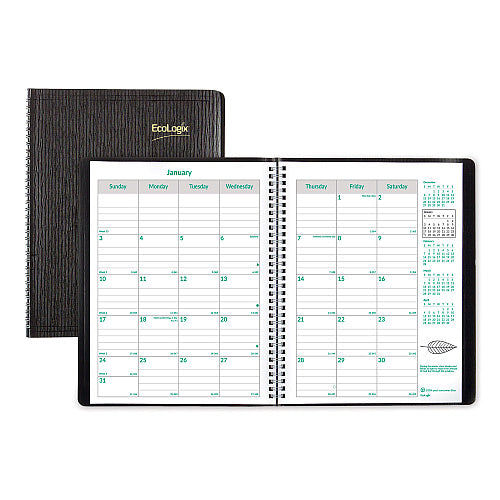Brownline EcoLogix Recycled Monthly Planner, EcoLogix Artwork, 11 x 8.5, Black Cover, 14-Month: Dec 2025 to Jan 2027 (REDCB435WBLK)