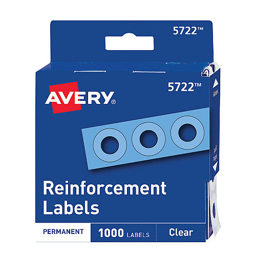Avery Dispenser Pack Hole Reinforcements, 0.25" Dia, Clear, 1,000/Pack, (5722) (AVE05722)