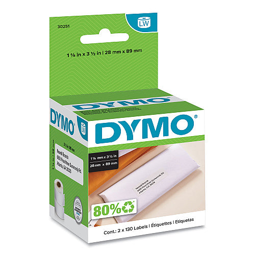 DYMO LabelWriter Address Labels, 1.12" x 3.5", White, 130 Labels/Roll, 2 Rolls/Pack (DYM30251)