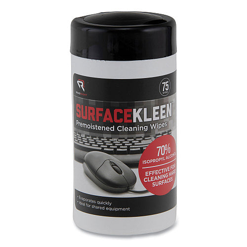 Read Right SurfaceKleen Premoistened Alcohol Cleaning Wipes, 6.38 x 5.4, Tub, Unscented, White, 75/Pack (REARR15111)