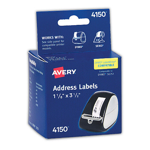 Avery Multipurpose Thermal Labels, 1.13 x 3.5, White, 130/Roll, 2 Rolls/Pack (AVE4150)