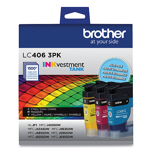 Brother INKvestment Ink, 1,500 Page-Yield, Cyan/Magenta/Yellow, 3 Pack (BRTLC4063PKS)