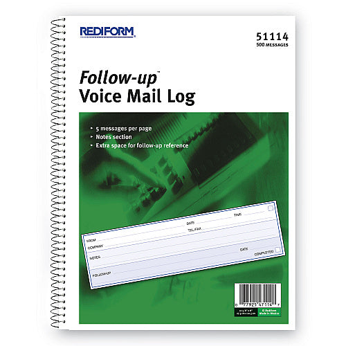 Rediform Follow-up Wirebound Voice Mail Log Book, One-Part (No Copies), 7.5 x 2, 5 Forms/Sheet, 500 Forms Total (51114)Rediform Follow-up Wirebound Voice Mail Log Book, One-Part (No Copies), 7.5 x 2, 5 Forms/Sheet, 500 Forms Total (RED51114)