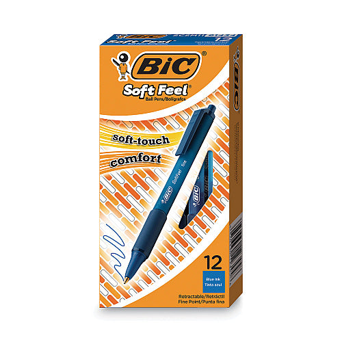BIC Soft Feel Ballpoint Pen, Retractable, Medium 1 mm, Blue Ink, Blue Barrel, Dozen (BICSCSM11BE)