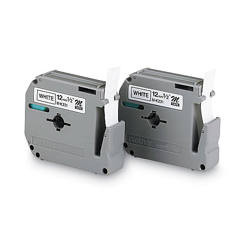 Brother M Series Tape Cartridges for P-Touch Labelers, 0.47" x 26.2 ft, Black on White, 2/Pack (BRTM2312PK)