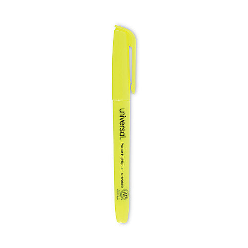 Universal Pocket Highlighters, Fluorescent Yellow Ink, Chisel Tip, Yellow Barrel, Dozen (UNV08851)