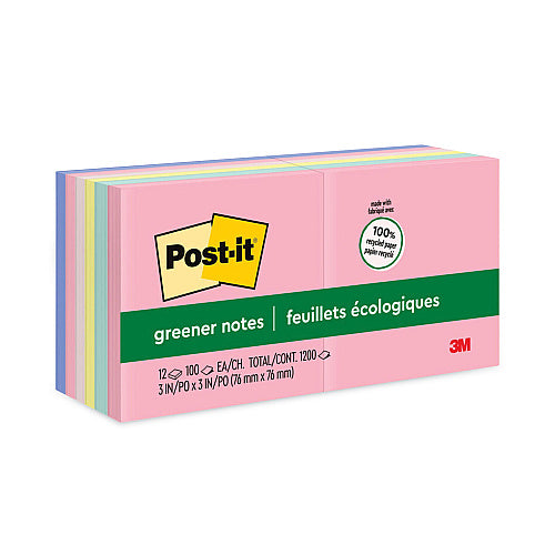 Post-it Original Recycled Note Pads, 3" x 3", Sweet Sprinkles Collection Colors, 100 Sheets/Pad, 12 Pads/Pack (MMM654RPA)
