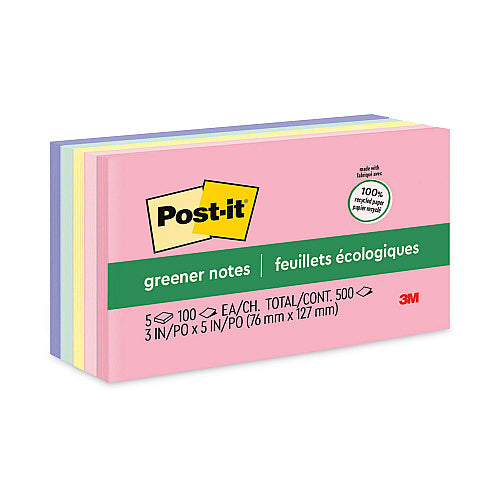 Post-it Original Recycled Note Pads, 3" x 5", Sweet Sprinkles Collection Colors, 100 Sheets/Pad, 5 Pads/Pack (MMM655RPA)