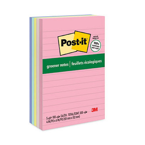 Original Recycled Note Pads, Note Ruled, 4" x 6", Sweet Sprinkles Collection Colors, 100 Sheets/Pad, 8 Pads/Pack (MMM660RPA)