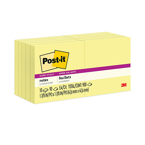 Post-it Pads in Canary Yellow, 1.88" x 1.88", 90 Sheets/Pad, 10 Pads/Pack (MMM62210SSCY)