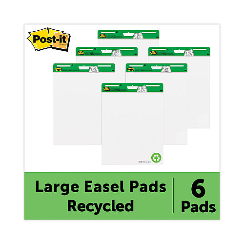 Post-it Vertical-Orientation Self-Stick Easel Pad Value Pack, Green Headband, Unruled, 25 x 30, White, 30 Sheets, 6/Carton (MMM559RPVAD6)