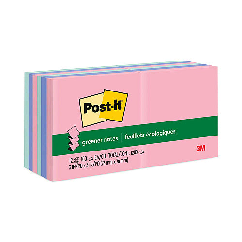 Post-it Original Recycled Pop-up Notes, 3 x 3, Sweet Sprinkles Collection Colors, 100 Sheets/Pad, 12 Pads/Pack (MMMR330RP12AP)