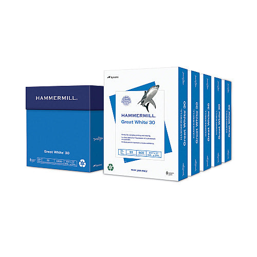 Hammermill Great White 30 Recycled Print Paper, 92 Bright, 20 lb Bond Weight, 8.5 x 11, White, 500 Sheets/Ream, 5 Reams/Carton (SPRSC70070)