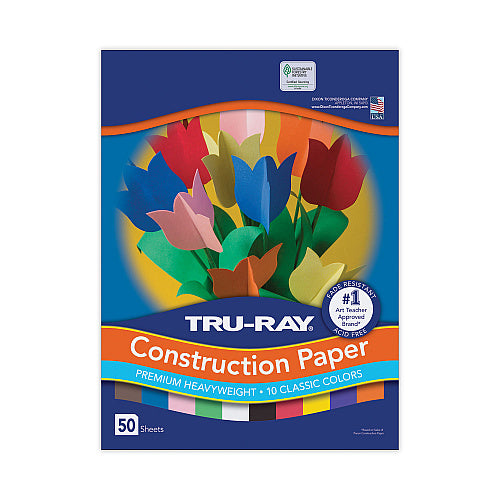 Pacon Tru-Ray Construction Paper, 76 lb Text Weight, 12 x 18, Assorted Standard Colors, 50/Pack (PAC103063)