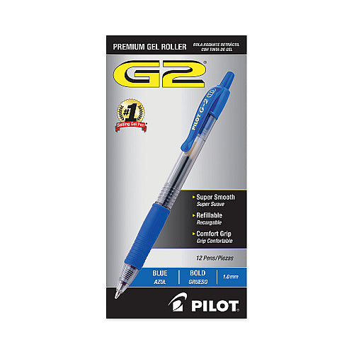 Pilot G2 Premium Gel Pen, Retractable, Bold 1 mm, Blue Ink, Smoke/Blue Barrel, Dozen (PIL31257)