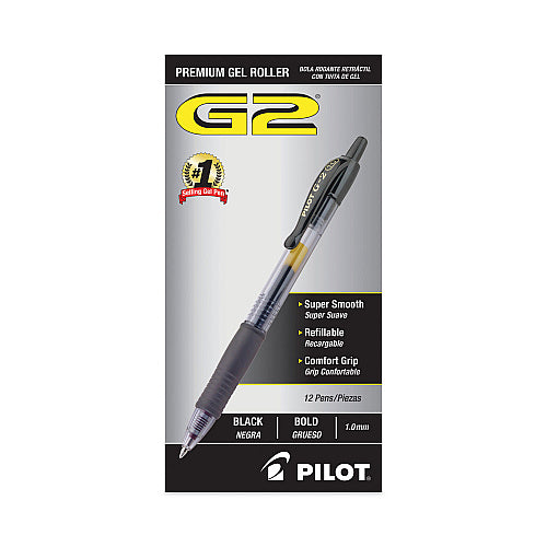 Pilot G2 Premium Gel Pen, Retractable, Bold 1 mm, Black Ink, Smoke/Black Barrel, Dozen (PIL31256)