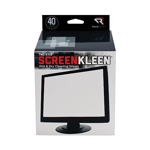 Read Right Two Step ScreenKleen Wet and Dry Cleaning Wipes, 5 x 5, Unscented, 40/Box (REARR1305)
