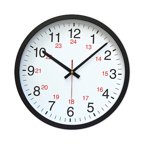 Universal 24-Hour Round Wall Clock, 12.63" Overall Diameter, Black Case, 1 AA (sold separately) (UNV10441)