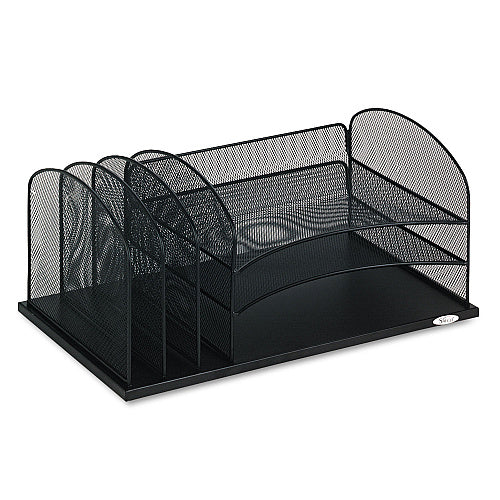 Safco Onyx Desk Organizer with Three Horizontal and Three Upright Sections, Letter Size Files, 19.5 x 11.5 x 8.25, Black (SAF3254BL)