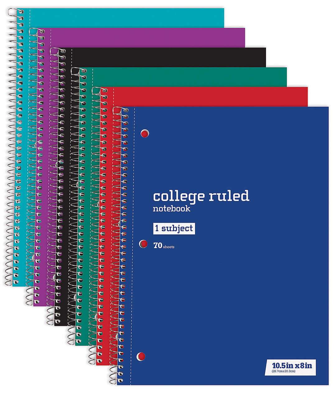 Wirebound Notebook, 8" x 10-1/2", College Ruled, 70 Sheets, Assorted Colors, Pack Of 6 (SPR80037)
