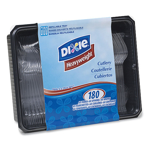 Dixie Cutlery Keeper Tray with Clear Plastic Utensils: 60 Forks, 60 Knives, 60 Spoons (DXECH0180DX7)