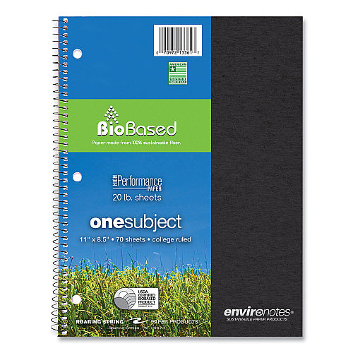 Roaring Spring Environotes BioBased Notebook, 1-Subject, Medium/College Rule, Randomly Assorted Earthtone Cover, (70) 11 x 8.5 Sheets (ROA13361)