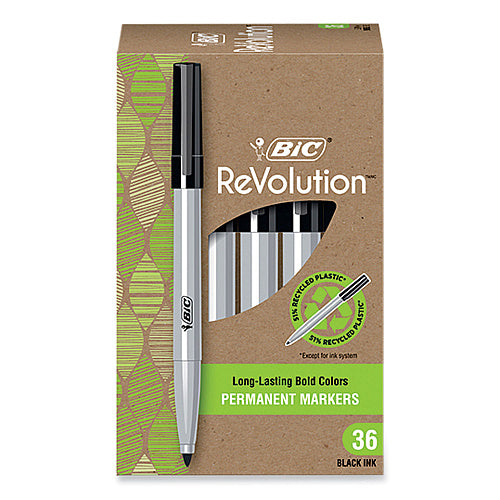 BIC ReVolution Permanent Markers, Fine Bullet Tip, Black, (PMER36-EA)