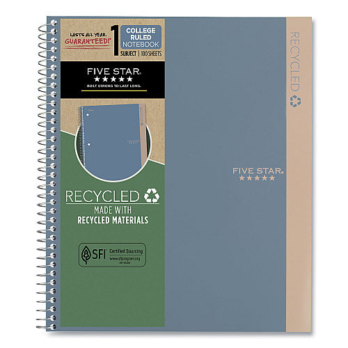 Five Star Recycled Notebook, 1 Subject, Medium/College Rule, Randomly Assorted Cover, 11 x 8.5 Sheets (MEA820053)