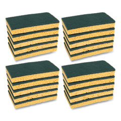 BOARDWALK Medium-Duty Scrubbing Sponge, Individually Wrapped, 3.6 x 6.1, 0.75" Thick, Yellow/Green, 20/Carton 20/CS (BWK174)