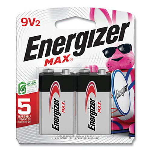 Energizer MAX Alkaline 9V Batteries, 2/Pack For Multipurpose - 9V - 595 mAh - 9 V DC - 2 / Pack (EVE522BP2)