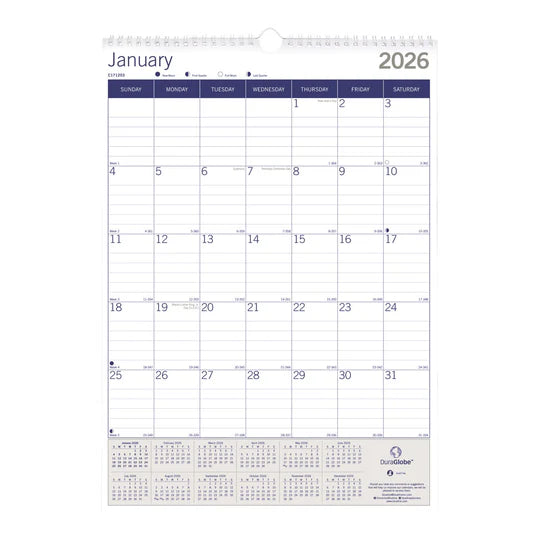 DuraGlobe™ Monthly Wall Calendar, Bamboo, 2026 (C171203-26)