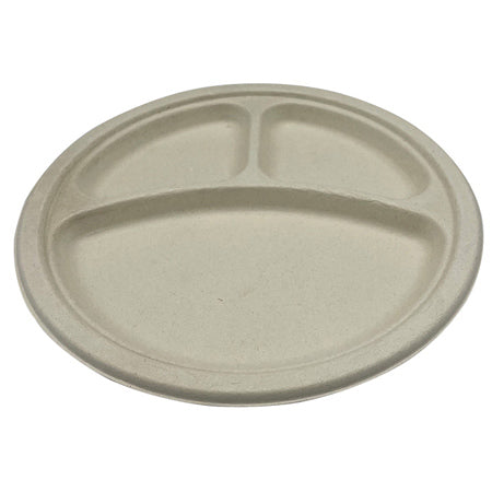 Empress™ Earth PFAS-Free Heavy Weight Bagasse Plate - 10", 3-Cmpt., Natural, 500/CS (EPL11PF-PK)