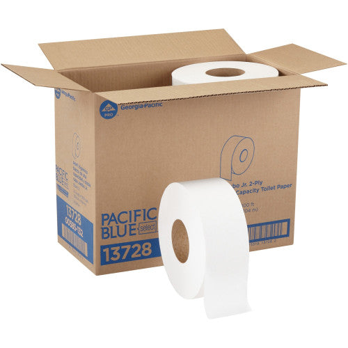 Pacific Blue Professional Jumbo Jr. 1-Ply Bath Tissue Roll, Septic Safe, White, 3.5" x 2,000 ft, 8 Rolls/Carton (13718)