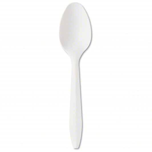 Disposable Spoon: White, Medium-Wt, Plastic, Unwrapped, 1,000 PK (V01788)