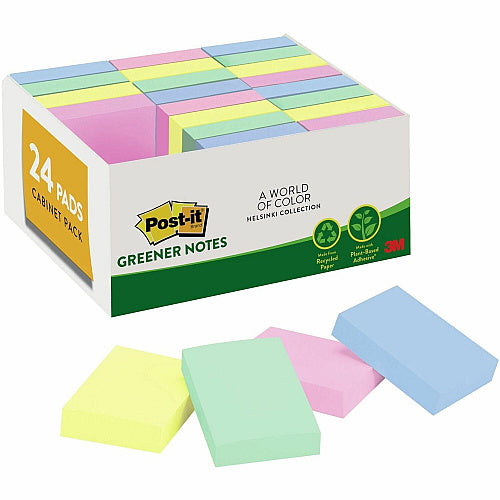 Post-it® Greener Notes Value Pack - Beachside Cafe Color Collection 1 1/2" Flag/Note Width x 2" Flag/Note Length - Rectangle - Positively Pink, Canary Yellow, Fresh Mint, Moonstone - Paper - Self-stick, Removable, Recyclable, Residue-free (MMM65324RPVAD)