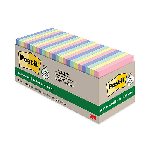 Post-it Original Recycled Note Pad Cabinet Pack, 3" x 3", Sweet Sprinkles Collection Colors, 75 Sheets/Pad, 24 Pads/Pack (MMM654R24CPAP)
