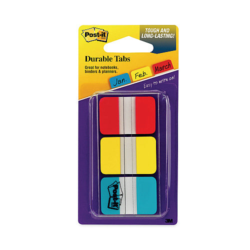 Post-it 1" Plain Solid Color Tabs, 1/5-Cut, Assorted Primary Colors, 1" Wide, 66/Pack (MMM686RYB)