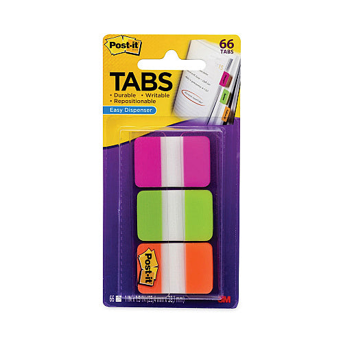 Post-it 1" Plain Solid Color Tabs, 1/5-Cut, Assorted Bright Colors, 1" Wide, 66/Pack (MMM686PGO)