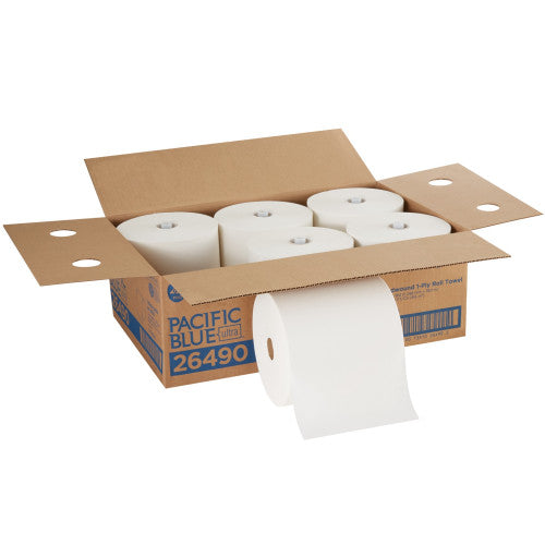 Georgia Pacific Professional Pacific Blue Ultra Paper Towels, 1-Ply, 7.87" x 1,150 ft, White, 6 Rolls/Carton (26490)