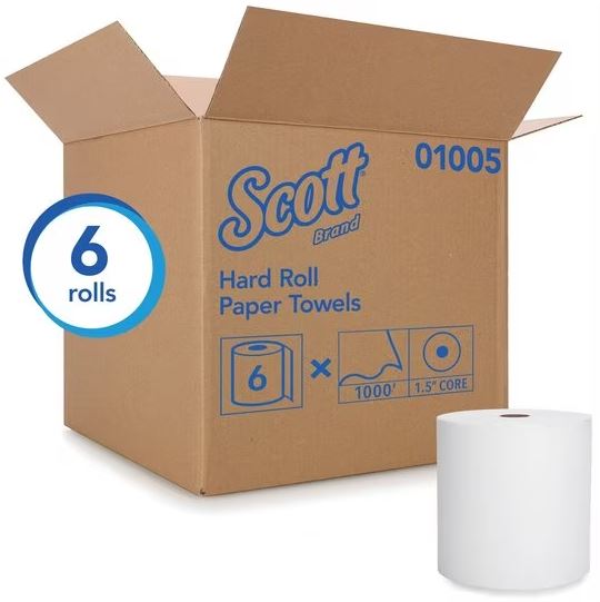 SCOTT Hardwound Paper Towels, 1, Continuous Roll, 1000 ft, White