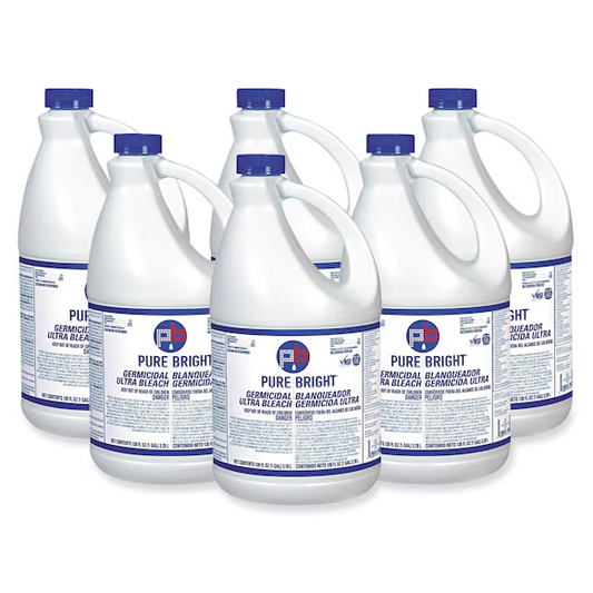 Germicidal Bleach, Bottle, 1 gal, Concentrated Formula, Clear, Fragrance-Free, 6 Pack (G900447353)