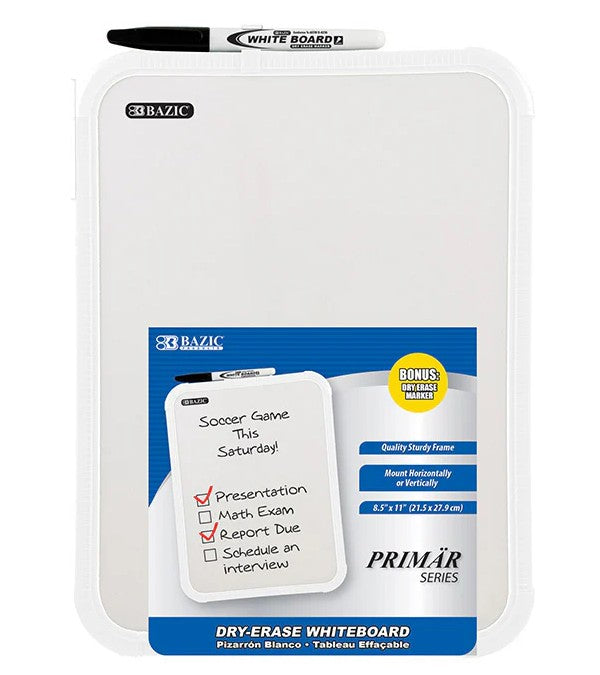 BAZIC 8.5" X 11" Dry Erase Board w/ Marker, (BZ6010)