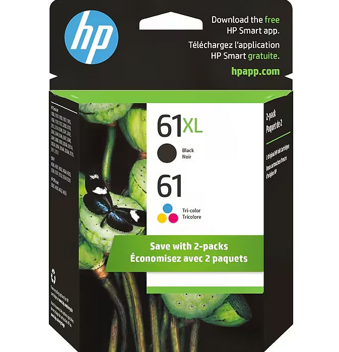 HP 61 Black High Yield and Tri-Color Standard Yield Ink Cartridge (CZ138FN)