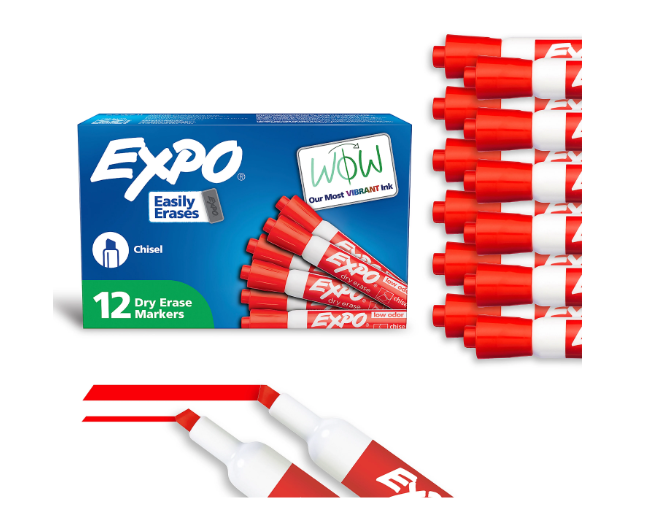 EXPO® Low-Odor Dry-Erase Markers, Chisel Point, Red, Pack Of 12 (SAN80002A)